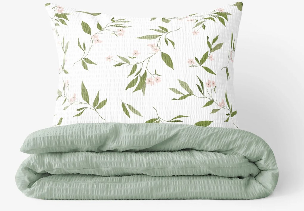 Goldea krepové posteľné obliečky duo - vôňa jazmínu so šalviovo zelenou 140 x 200 a 70 x 90 cm