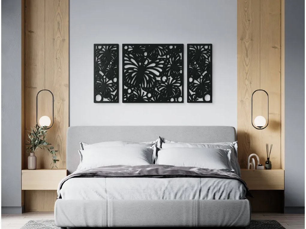drevko 3-dielny obraz Motýle Rozmer obrazu: 32,5 x 65 cm, Farba dekorácie: Čierna