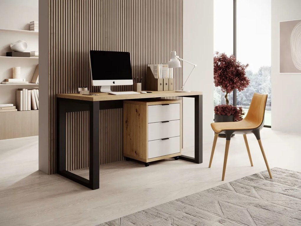 PISACÍ STÔL CASIMIR 2 DUB ARTISAN + ČIERNY + SKRINKA 135 cm