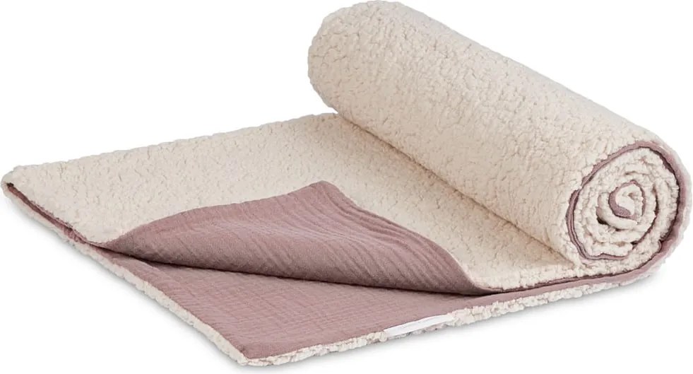 Obojstranný prehoz z mušelínu a umelej kožušiny tmavo ružová 100x135 cm