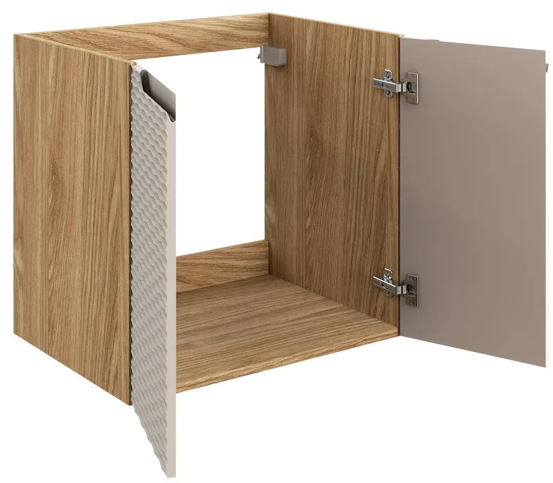 Závěsná skříňka Ocean se zápustným umyvadlem 90 cm béžová/dub olejovaný