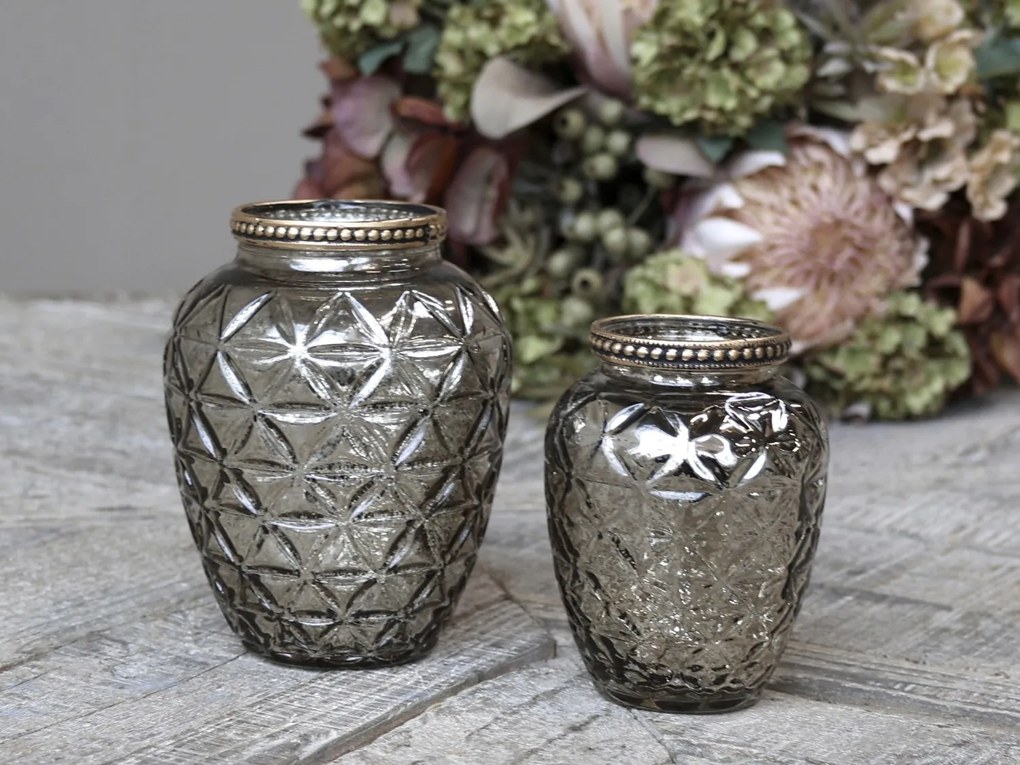 Champagne antik sklenená dekoračná váza / svietnik Viria - Ø 8*10 cm