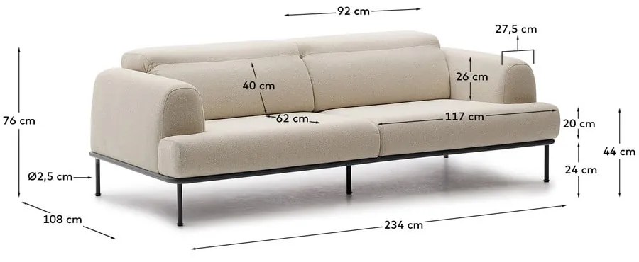 Béžová ženilková pohovka 234 cm Aurum – Kave Home