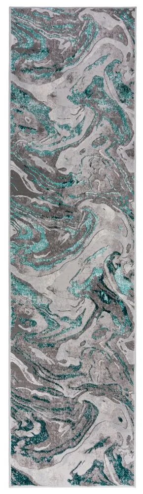 Flair Rugs, Behúň Eris Marbled Emerald, 60x230, modrá, chodba / predsieň