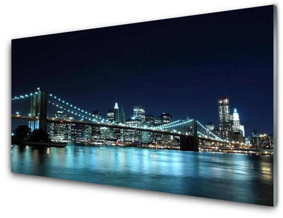 Skleneny obraz Most mesto architektúra noc 140x70cm