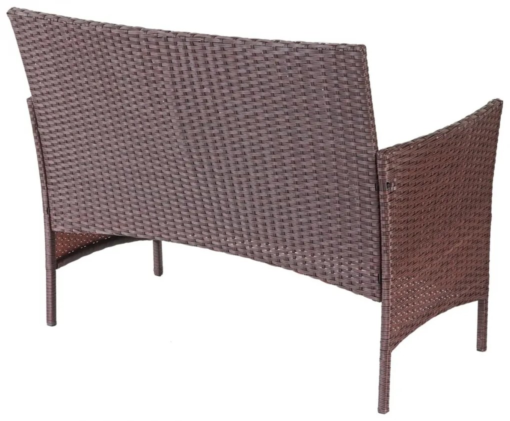 Záhradná súprava 2 kresiel, pohovky a stolíka HWC-D82 - melírovaná hnedá s krémovými vankúšmi