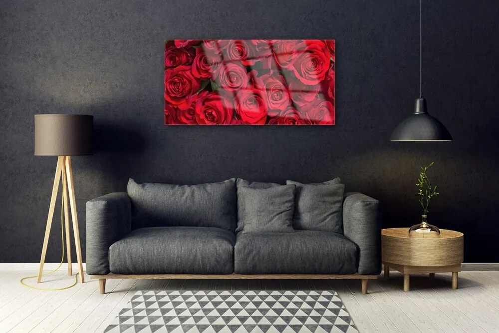Skleneny obraz Červené ruže kvety príroda 125x50 cm