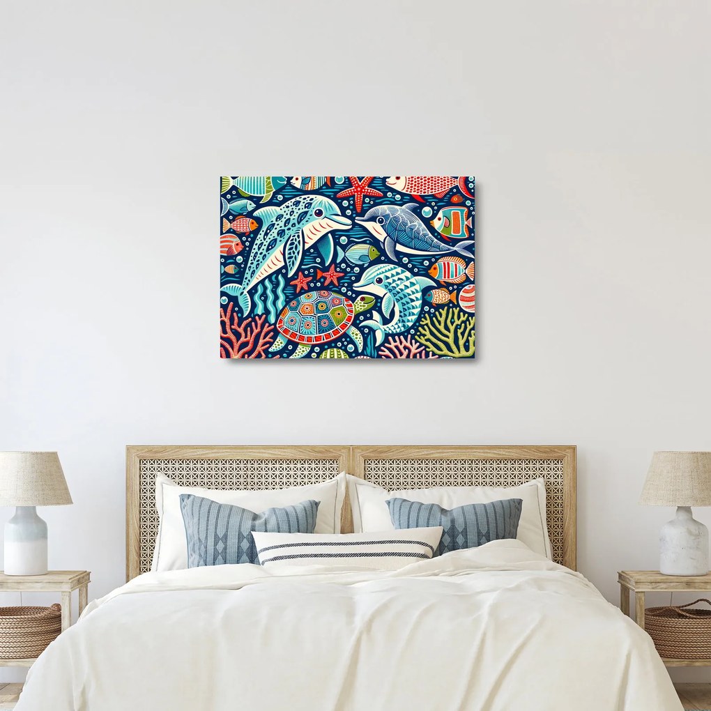 Sklenený obraz – Kreslené vodné zvieratká (70x50 cm)
