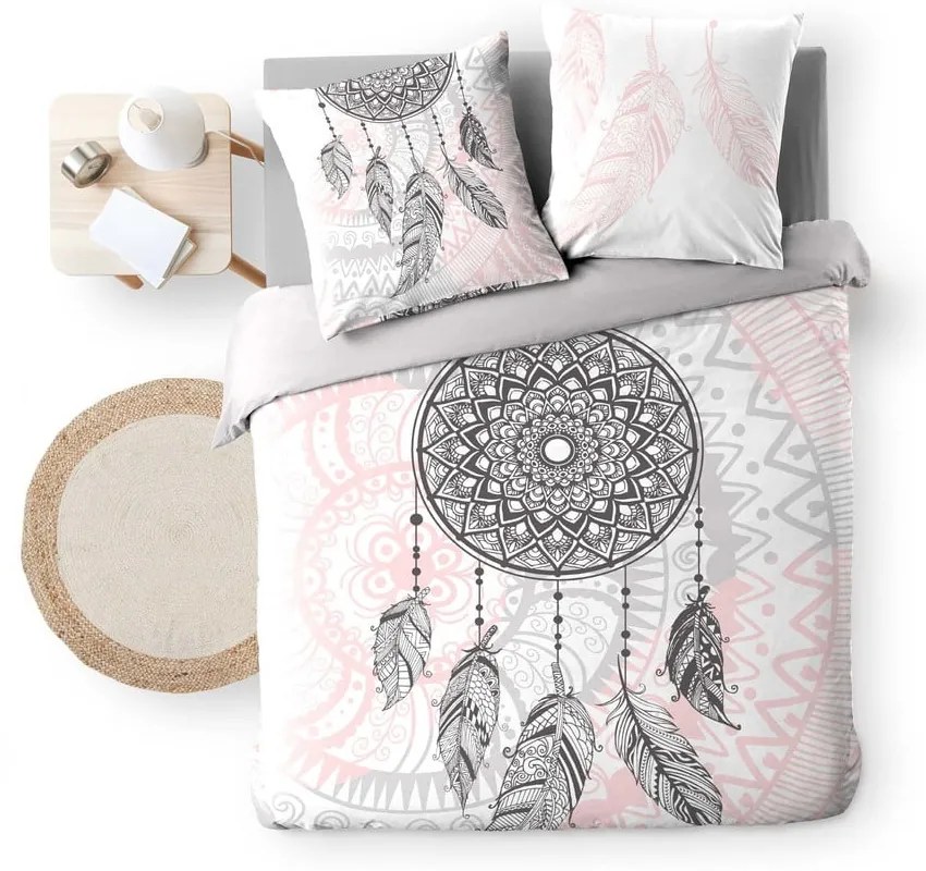 Bielo-ružové bavlnené obliečky na dvojlôžko 200x200 cm Namaste – douceur d'intérieur