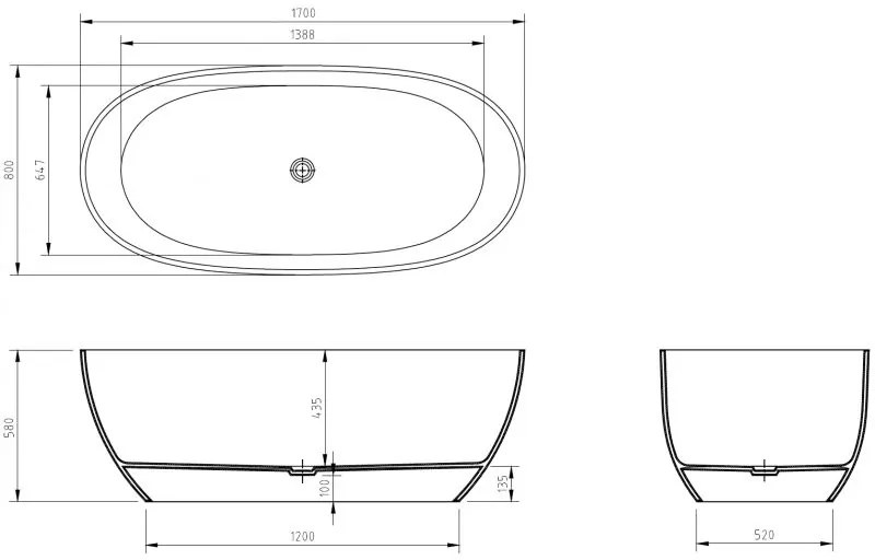 Mexen Pure, voľne stojaca priesvitná vaňa 170 x 80 cm, chrómová zátka, 58071708012