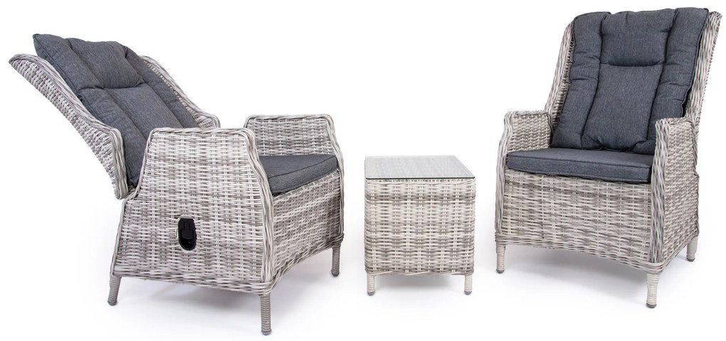 Balkónový nábytok KINGSMAN svetlo-sivý s tmavosivými poduškami