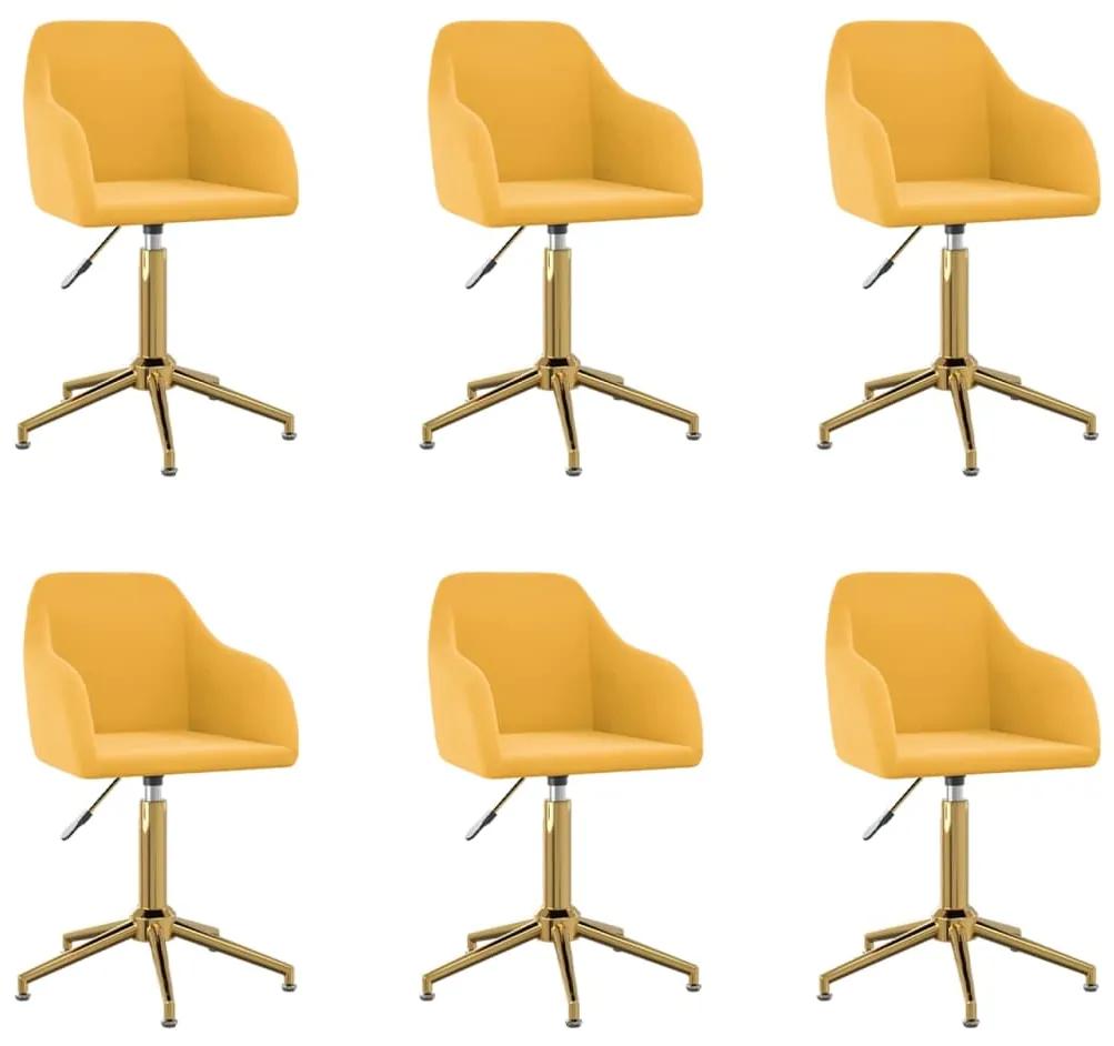 vidaXL Otočné jedálenské stoličky 6 ks žlté zamatové