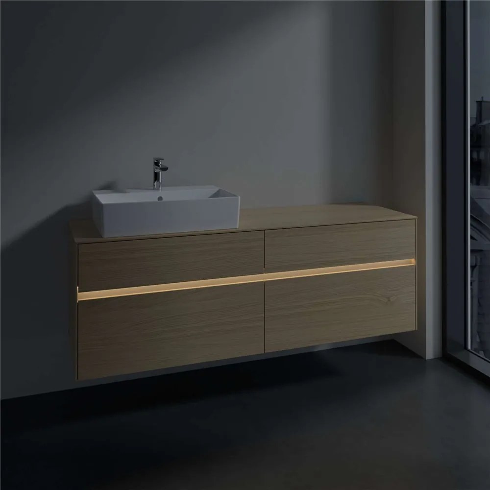 VILLEROY &amp; BOCH Collaro závesná skrinka pod umývadlo na dosku (umývadlo vľavo), 4 zásuvky, s LED osvetlením, 1600 x 500 x 548 mm, Nordic Oak, C135B0VJ