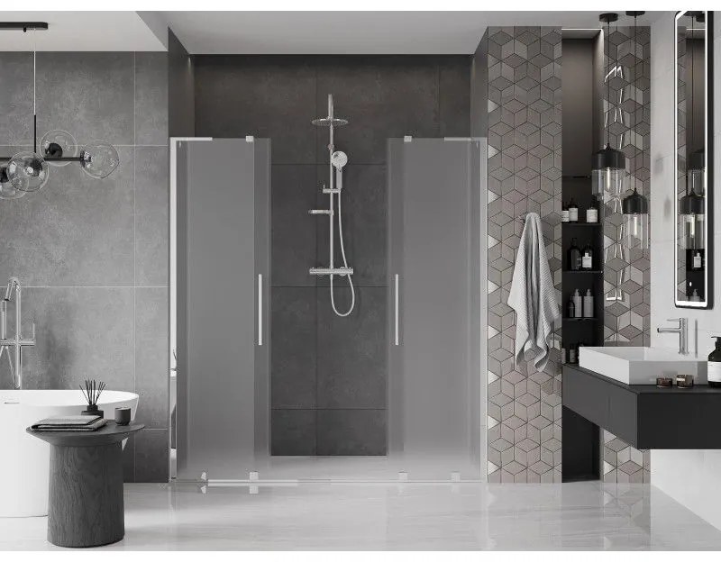 Mexen Velar L Duo, posuvné sprchové dvere do otvoru 200 cm, 8mm sklo námraza, chrómová, 871-200-003-32-01