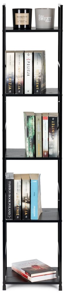 ModernHome Moderný drevený regál, kovový rám LOFT, 5 políc