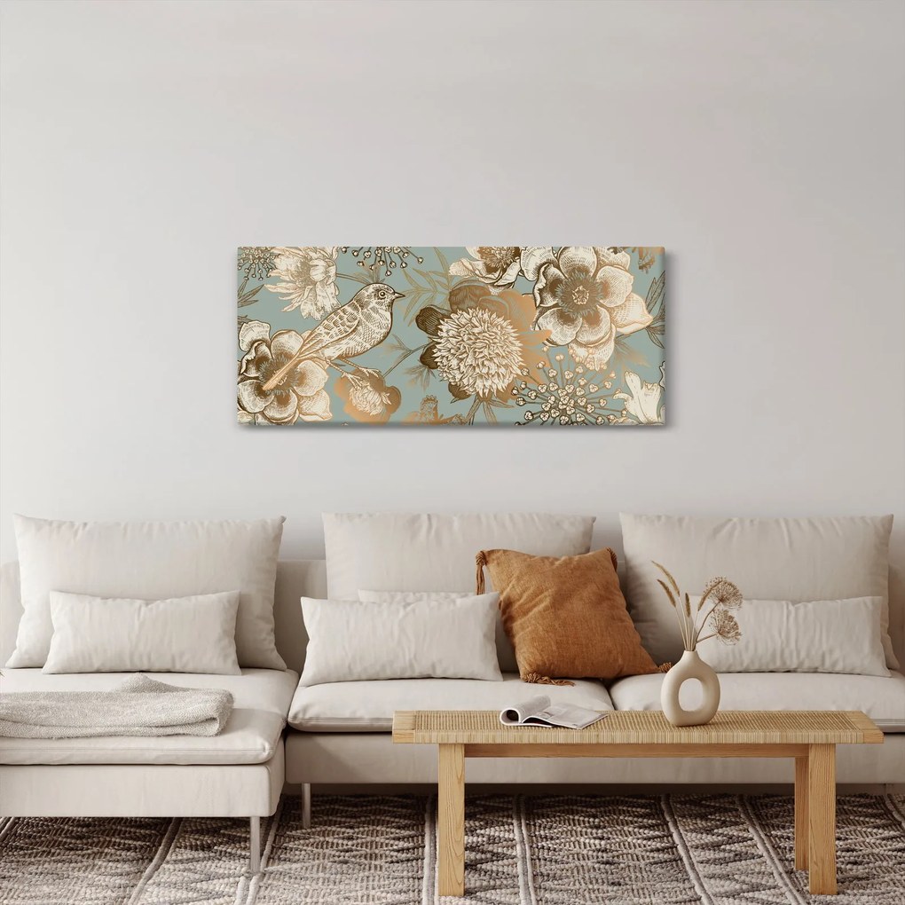 Obraz - Záhrada s vtáčikom (120x50 cm)
