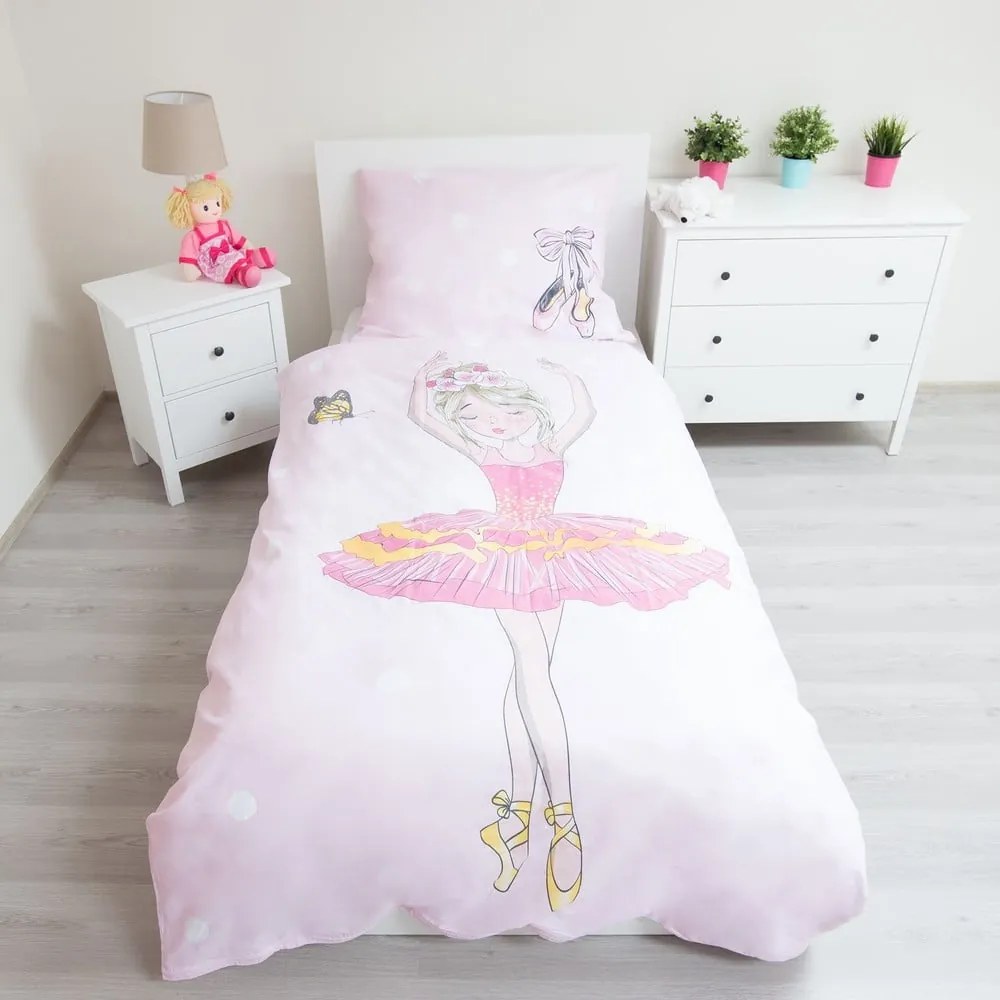 Ružové bavlnené detské obliečky na jednolôžko 140x200 cm Ballerina – Jerry Fabrics