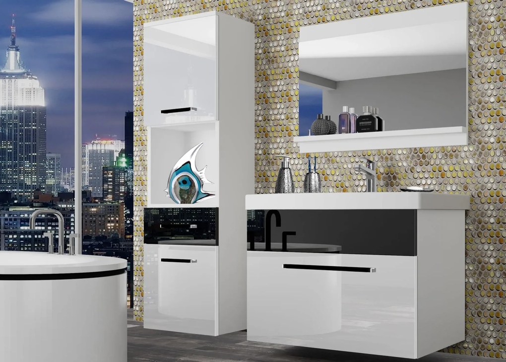 Kúpeľňový nábytok Belini biely lesk / čierny lesk + umývadlo + zrkadlo ROD P 3/0/W/WB/0/ZW