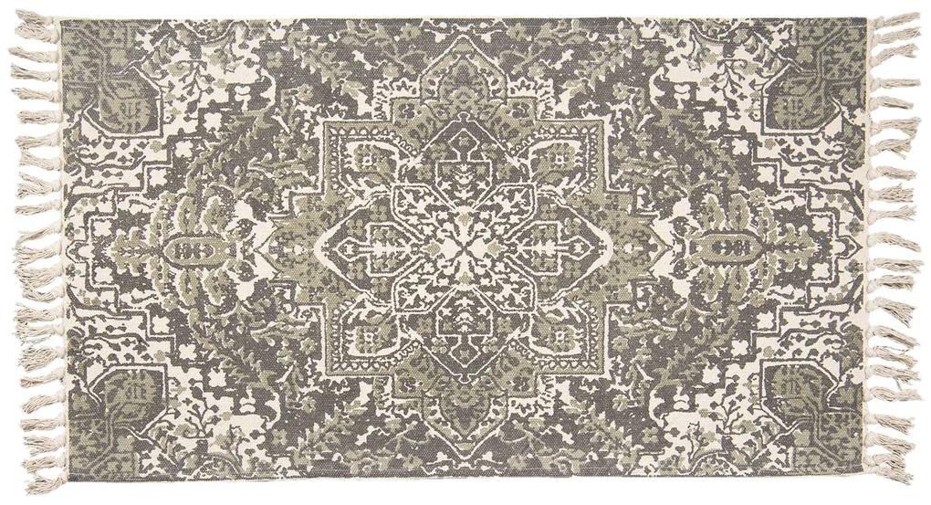 Šedo-zelený bavlnený koberec so ornamentmi a strapcami - 140*200 cm