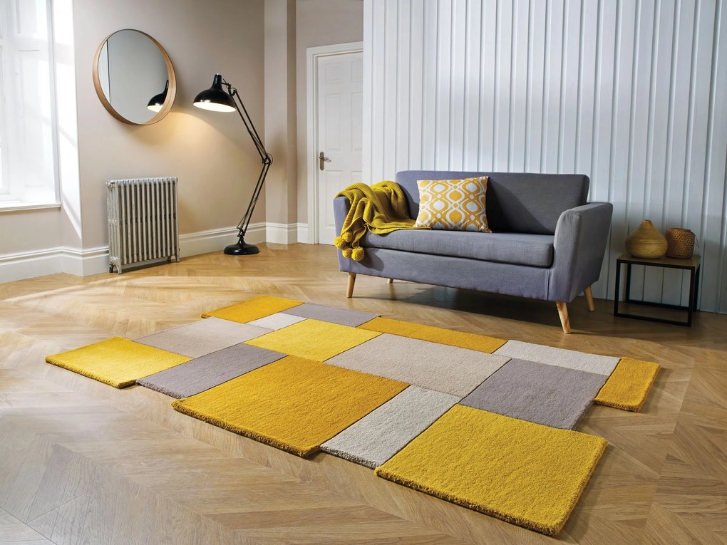 Flair Rugs koberce Ručne všívaný kusový koberec Abstract Collage Ochre / Natural - 120x180 cm
