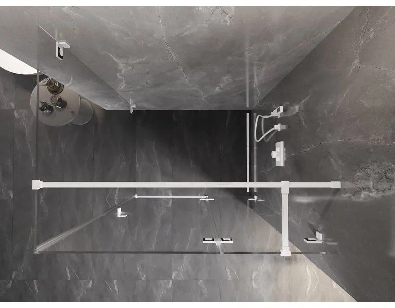 Mexen Lunar T, výklopný sprchový kút pravý 130 x 100 cm, 8mm číre sklo, biely profil, 834T-130-100-20-00-P