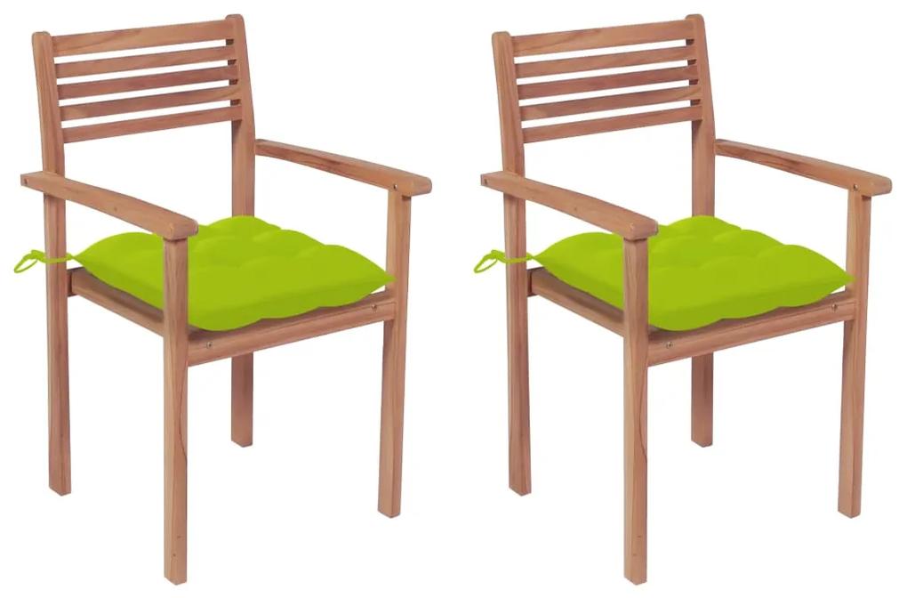Záhradné stoličky 2 ks bledozelené podložky teakový masív