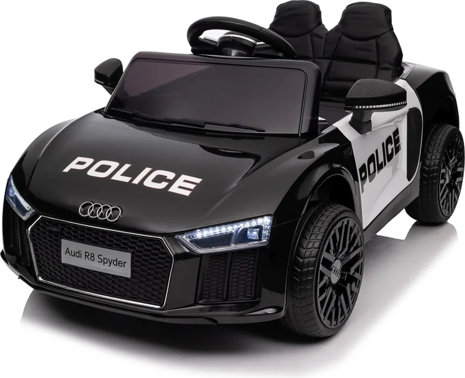 Ramiz Audi R8 Polícia na batérie pre deti + diaľkové ovládanie + EVA + pomalý štart + MP3 LED