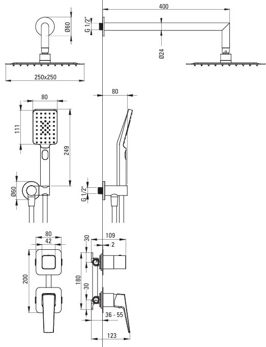 Deante Blur, podomietkový sprchový set s hlavovou a ručnou sprchou, čierna matná, DEA-NQL_N9YK