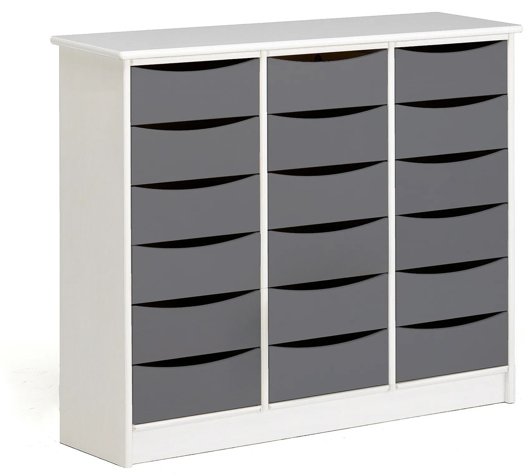 Zásuvková skrinka BJÖRKAVI, 18 zásuviek, 1160x400x980 mm, biela, šedá