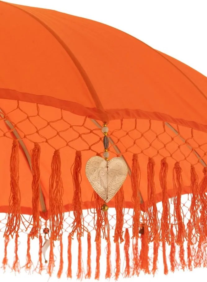 Oranžový slnečník so strapcami a drevenou tyčou Dayu Wood - ∅ 200*260 cm