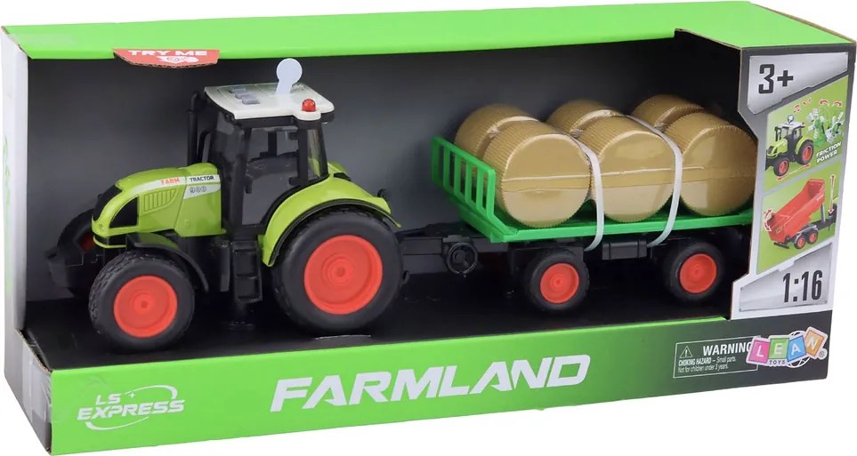 LEAN Toys Poľnohospodársky traktor Poľnohospodársky príves Balíky sena Zelená 1:16