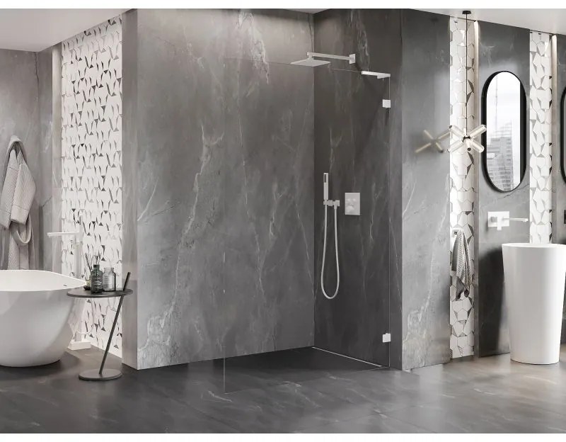 Mexen Lunar L, sprchová stena pravá 110 x 200 cm, 8mm číre sklo, biely profil, 830L-110-000-20-00-P