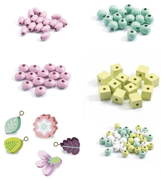 Drevené koráliky – Listy a kvetiny