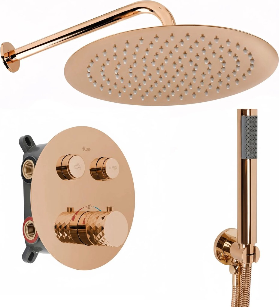 Rea Lungo Diamond, podomietková sprchová súprava + BOX, ružové zlato, REA-P6968
