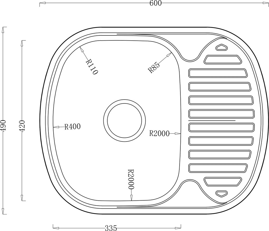 Erga HD, 1-komorový oceľový drez 600x490x160 mm s krátkym odkvapkávačom, dekor brúsený satén, ERG-MLS-HD6049S