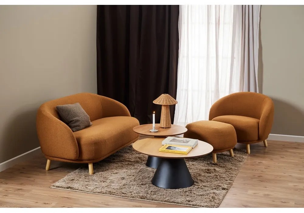 Čierno-prírodný okrúhly konferenčný stolík s doskou v dubovom dekore ø 85 cm Soli – Actona