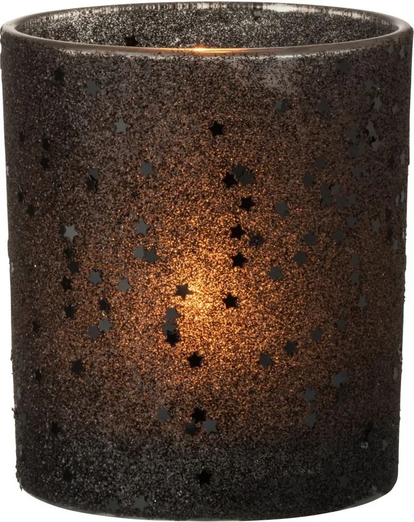 Čierny sklenený svietnik baubles stars black - Ø 9 * 10 cm