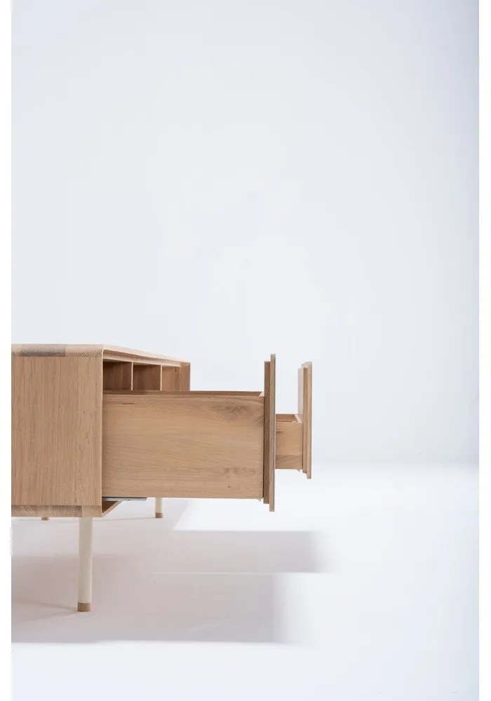 TV stolík z dubového dreva v bielo-prírodnej farbe 200x48 cm Fina – Gazzda