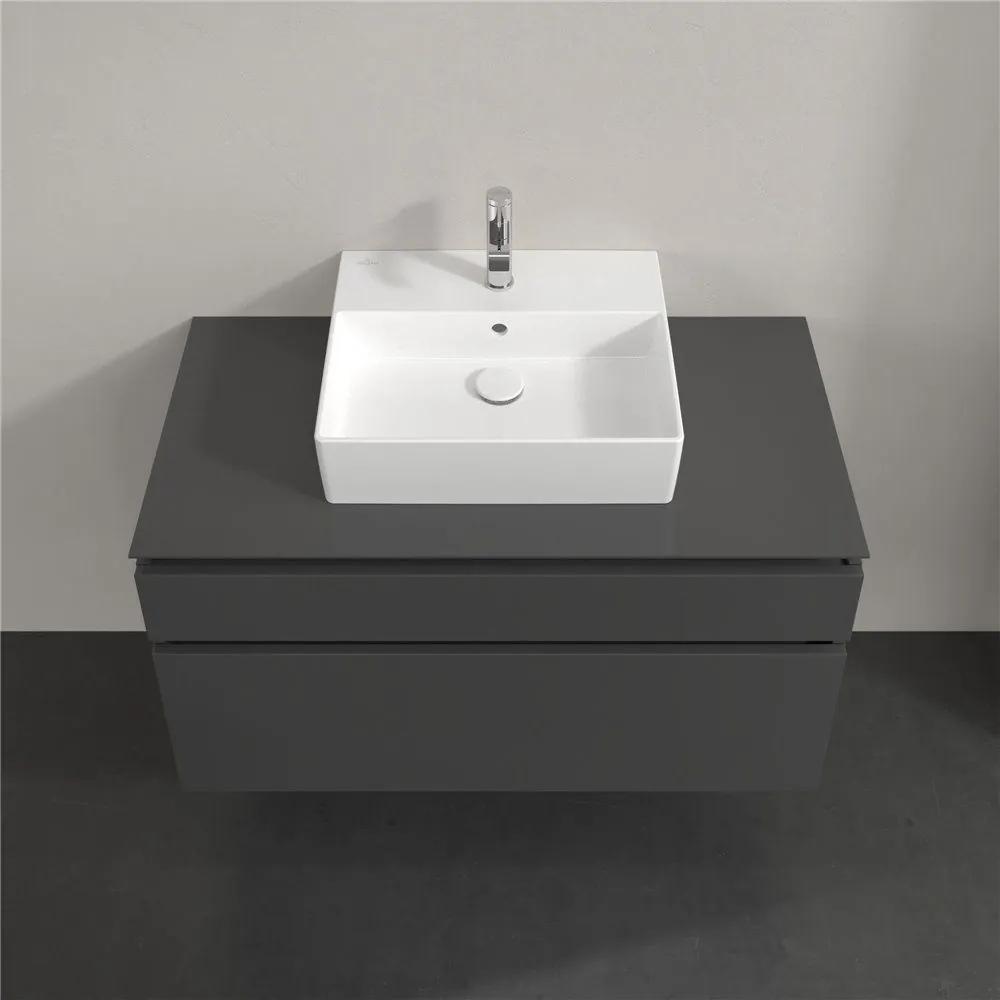 VILLEROY &amp; BOCH Legato závesná skrinka pod umývadlo na dosku (umývadlo v strede), 2 zásuvky, 1000 x 500 x 550 mm, Glossy Grey, B60400FP