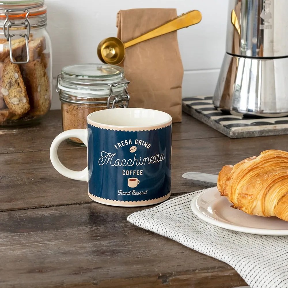 Tmavomodrý/krémový keramický hrnček 350 ml Macchinetta – Rex London