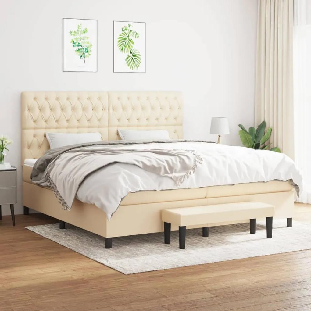 Boxspring posteľ s matracom krémová 200x200 cm látka 3136866