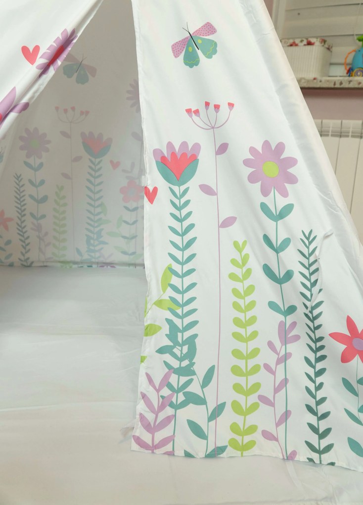 Biele detské teepee FLOWERS