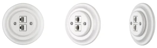 Bohemia-Design - Porcelánová retro ethernetová zásuvka s rámčekom 2x CAT.5E biela