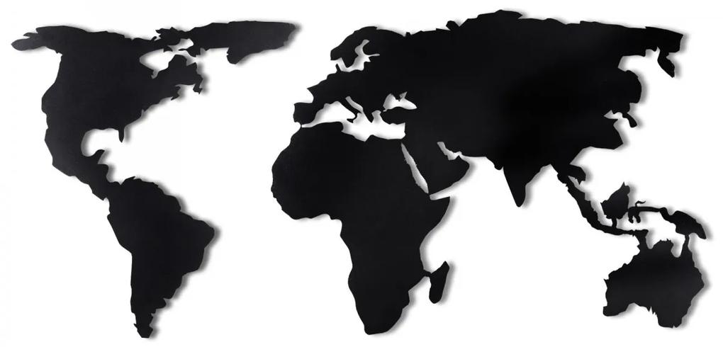 Nástenná kovová dekorácia Mapa sveta 60x120 cm čierna