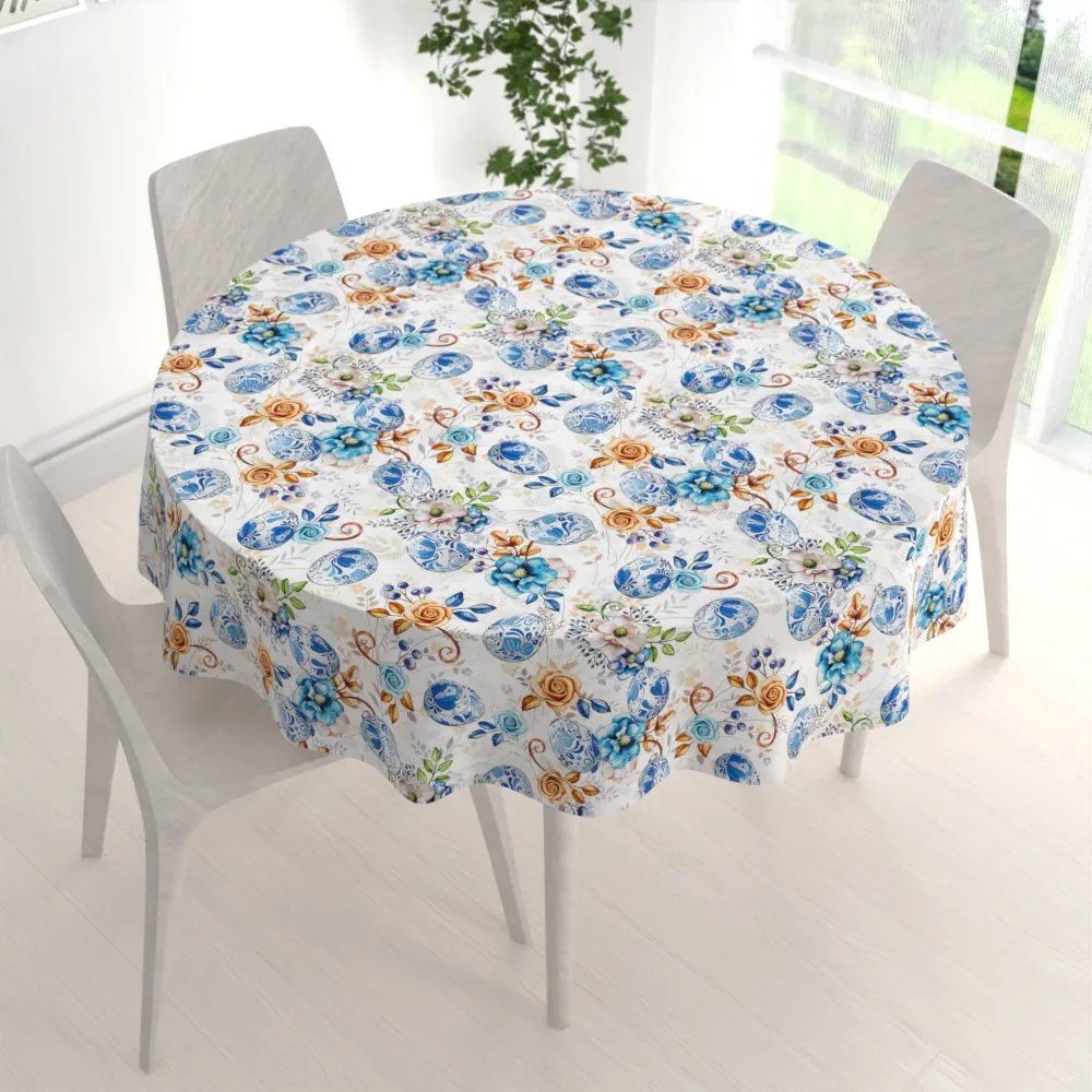 Biante Dekoračný okrúhly obrus Leona LN-114 Modré kraslice Ø 120 cm