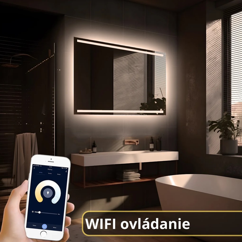 LED zrkadlo Latitudine 90x60cm teplá biela - wifi aplikácia