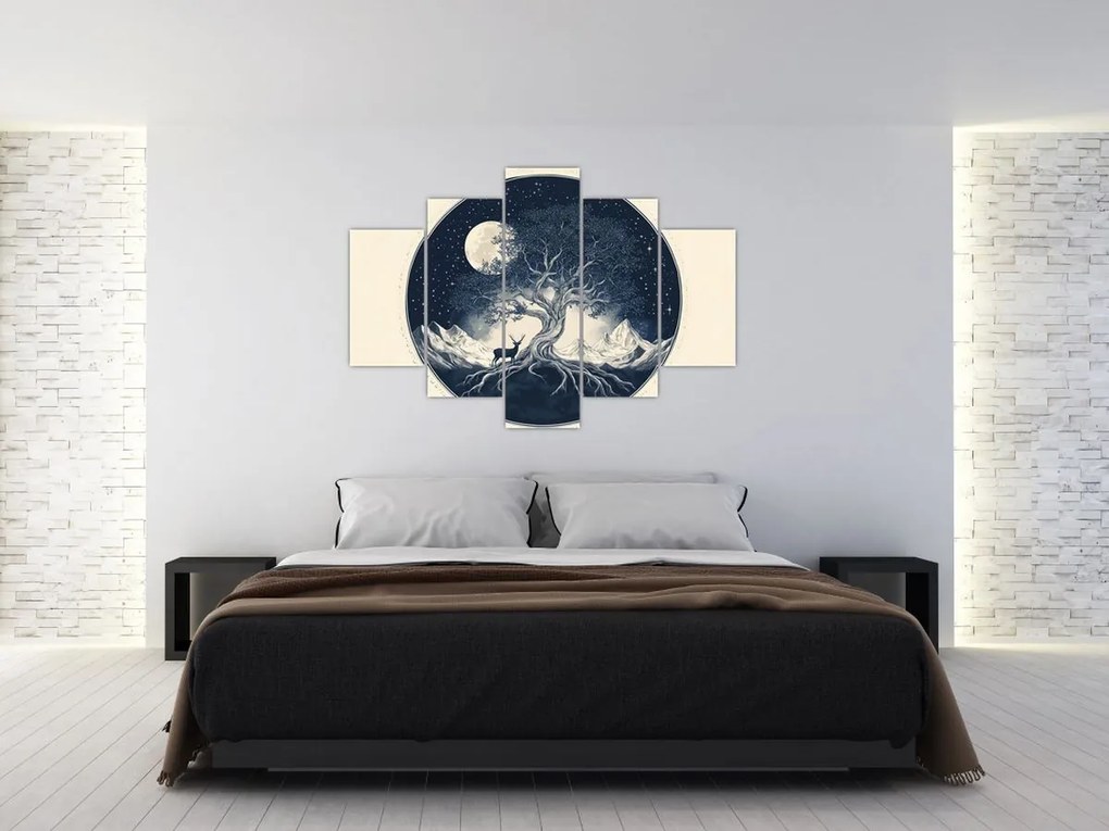 Obraz – Magický strom s jeleňom I. (150x105 cm)