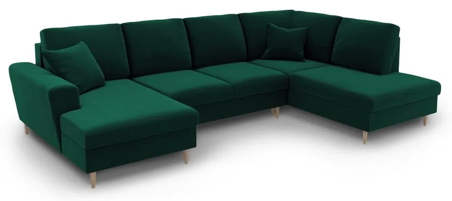 Zelená zamatová rozkladacia/s úložným priestorom rohová pohovka (pravý roh/do "U") Kyoto – Cosmopolitan Design