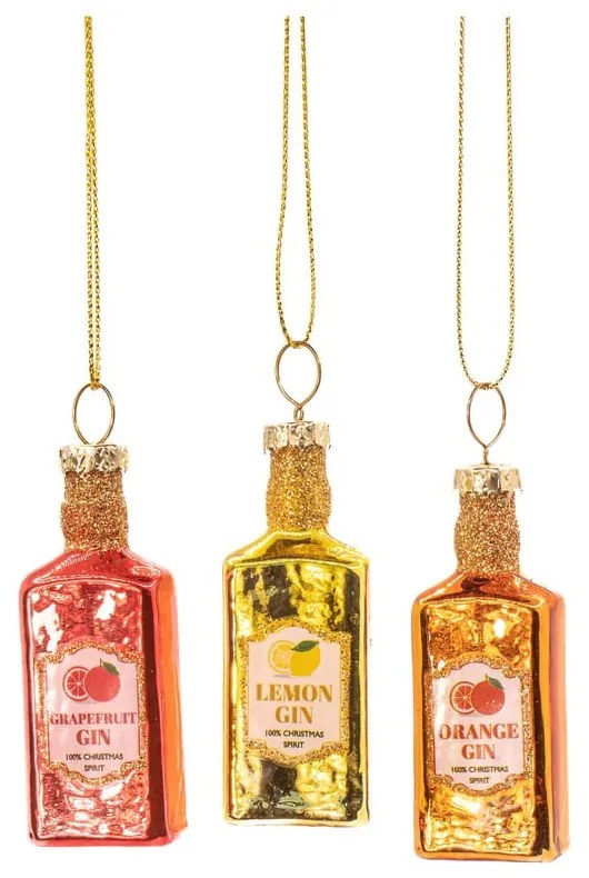 Sklenené ručne vyrobené vianočné ozdoby v súprave 3 ks ø 3 cm Gin Bottle – Sass &amp; Belle