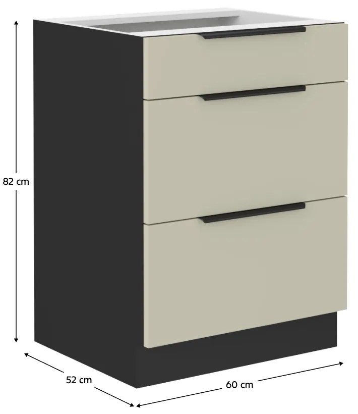Dolná kuchynská skrinka Araka 60 D 3S BB - kašmír / čierna